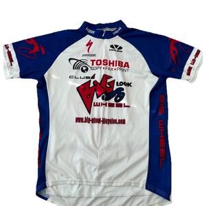 Voler Cycling Jersey Adult XL Red Blue White Big Wheel Toshiba 3/4 Zip Polyester